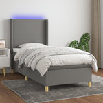Sötétszürke szövet rugós és LED-es ágy matraccal 80 x 200 cm