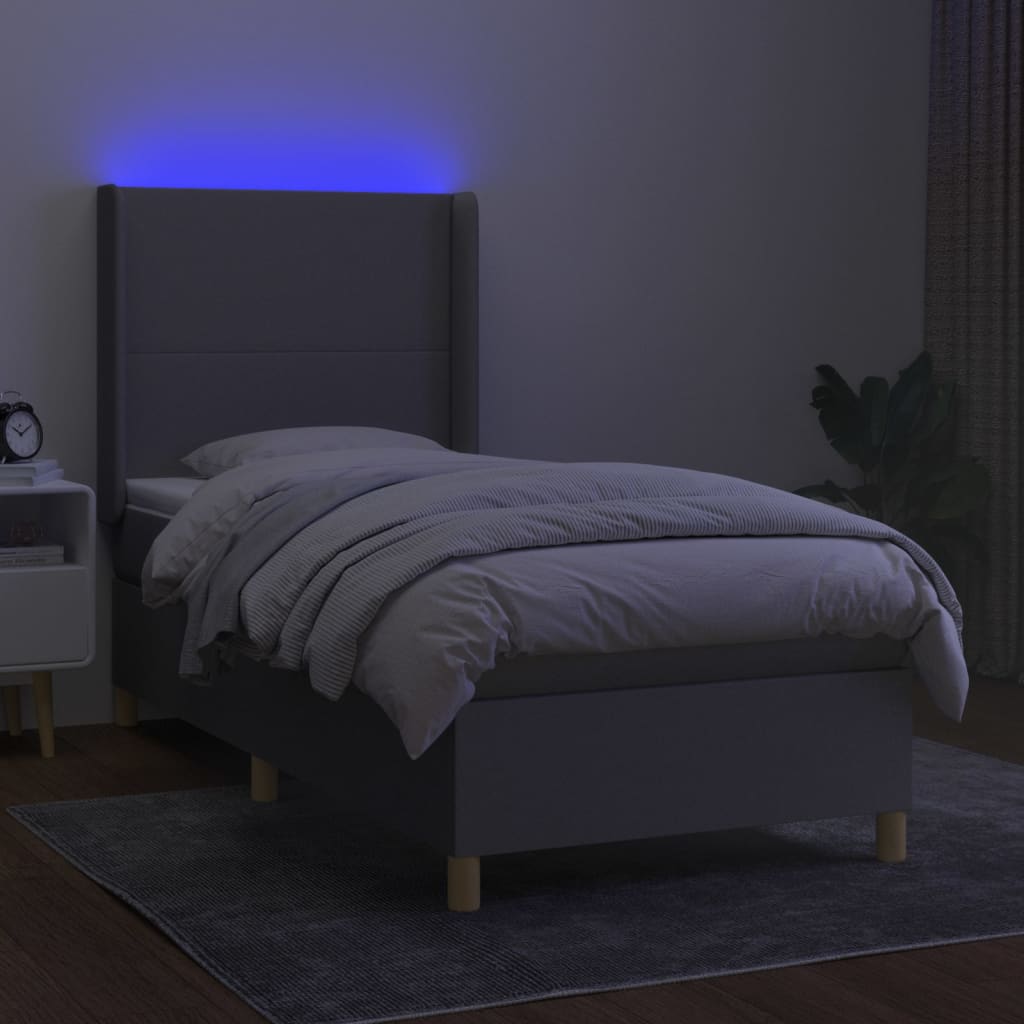 Világosszürke szövet rugós és LED-es ágy matraccal 90x200 cm 3