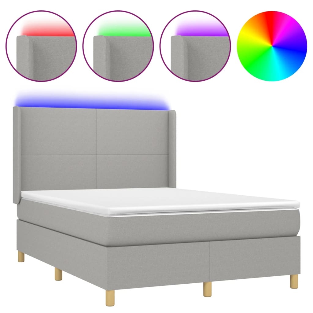 Világosszürke szövet rugós és LED-es ágy matraccal 140x190 cm 2