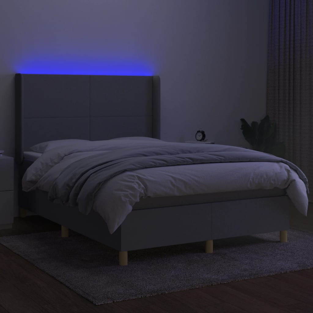Világosszürke szövet rugós és LED-es ágy matraccal 140x190 cm 3