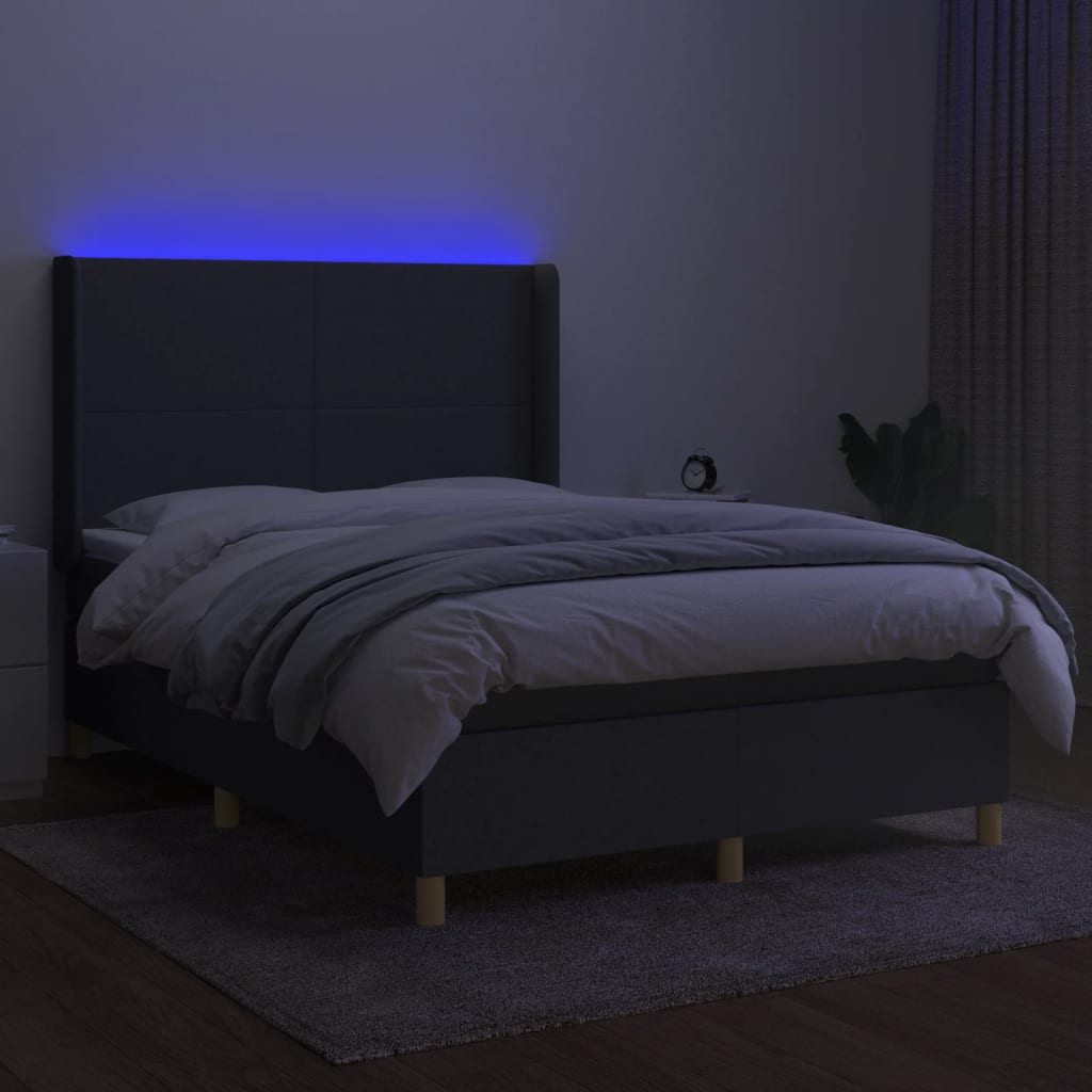Sötétszürke szövet rugós és LED-es ágy matraccal 140x190 cm 3