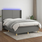 Sötétszürke szövet rugós és LED-es ágy matraccal 140x190 cm