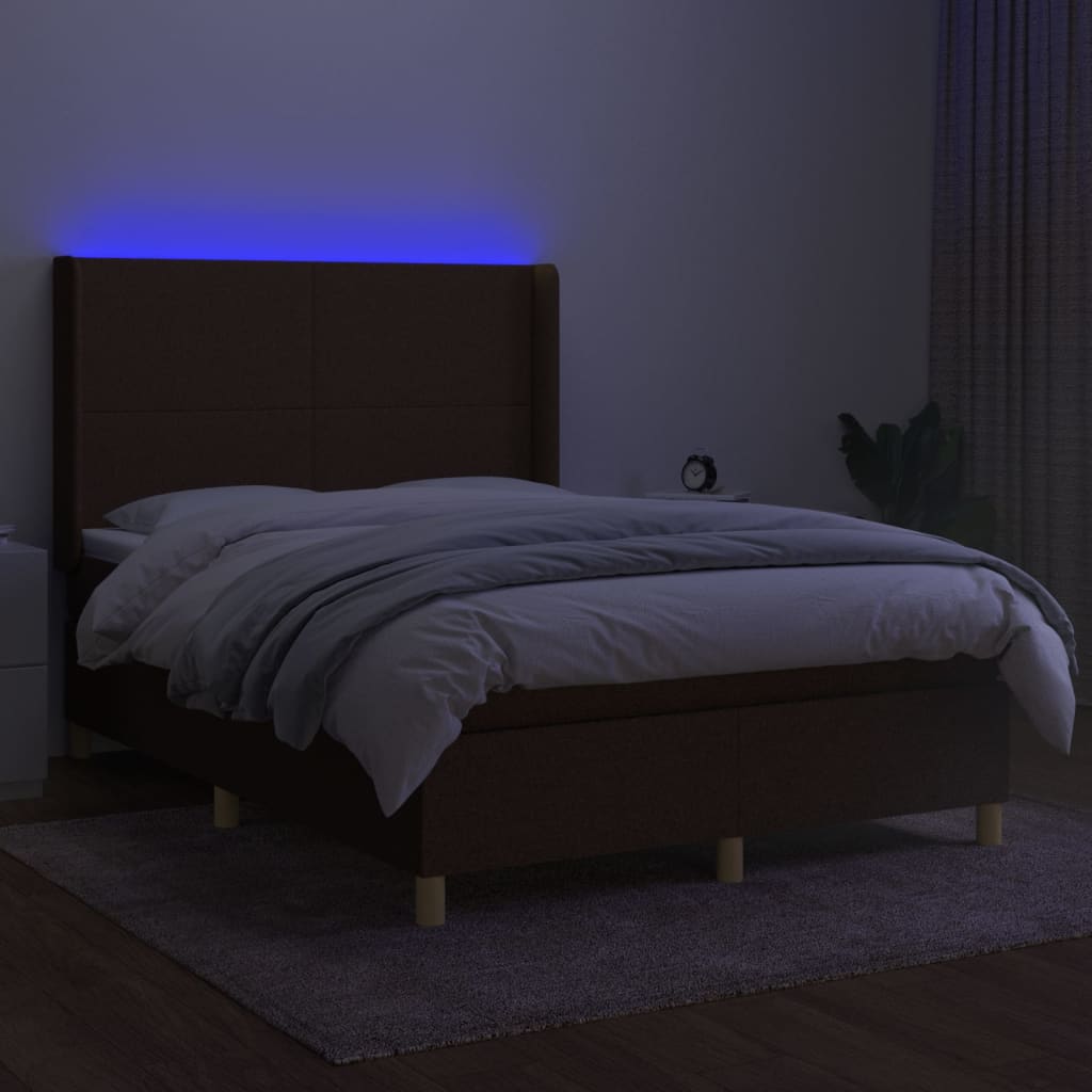 Barna szövet rugós és LED-es ágy matraccal 140x190 cm 3