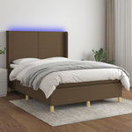 Barna szövet rugós és LED-es ágy matraccal 140x190 cm