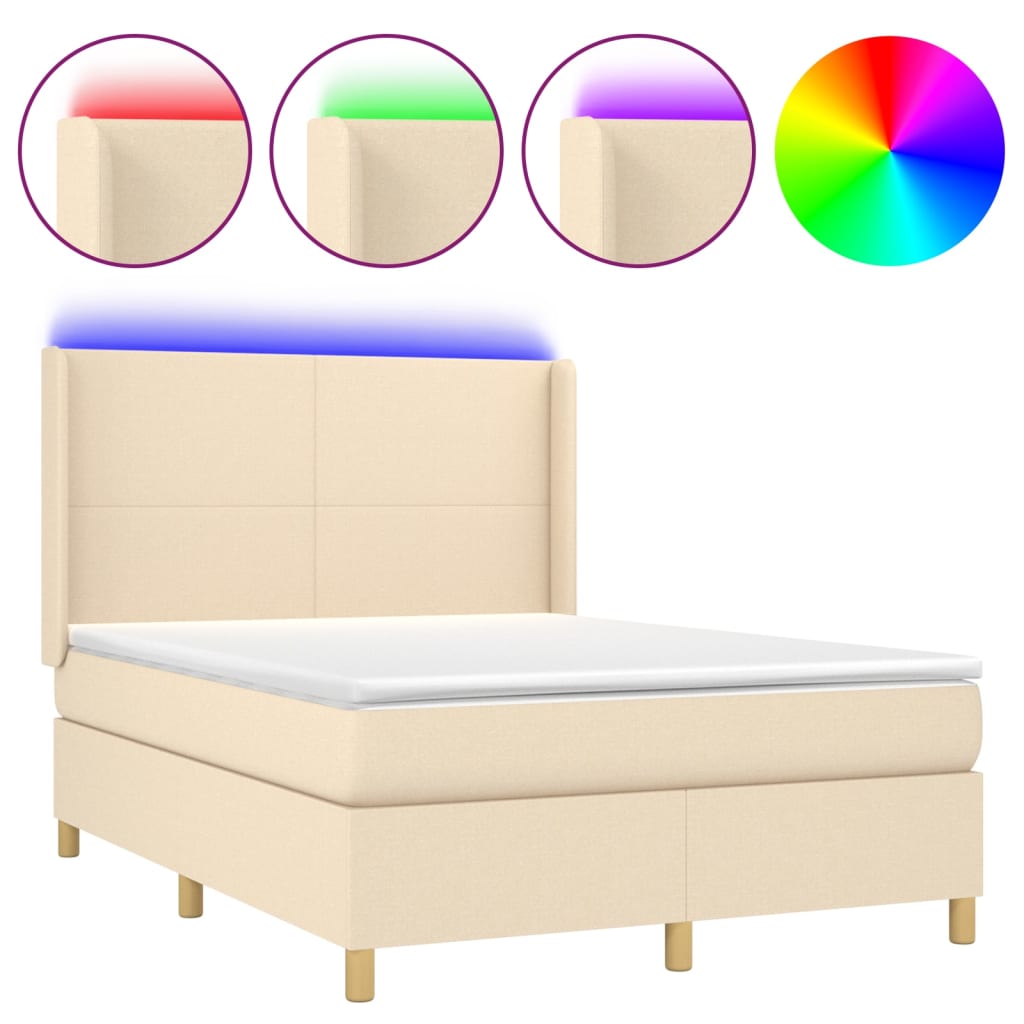 Krémszínű szövet rugós és LED-es ágy matraccal 140x190cm 2