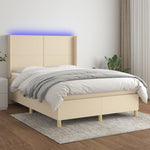 Krémszínű szövet rugós és LED-es ágy matraccal 140x190cm