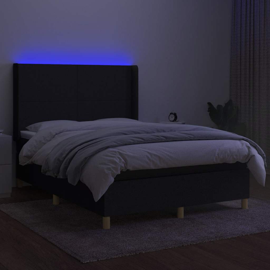 Fekete szövet rugós és LED-es ágy matraccal 140x200 cm 3