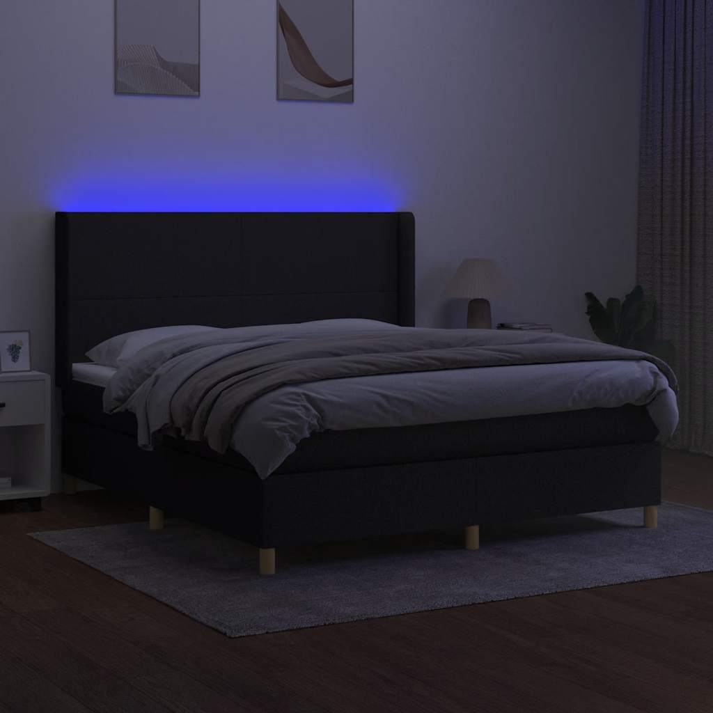 Fekete szövet rugós és LED-es ágy matraccal 160x200 cm 3