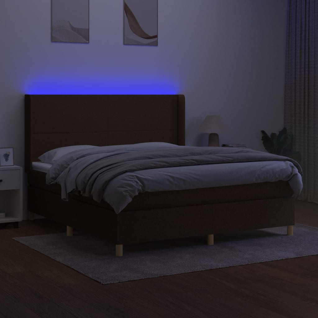 Barna szövet rugós és LED-es ágy matraccal 160x200 cm 3