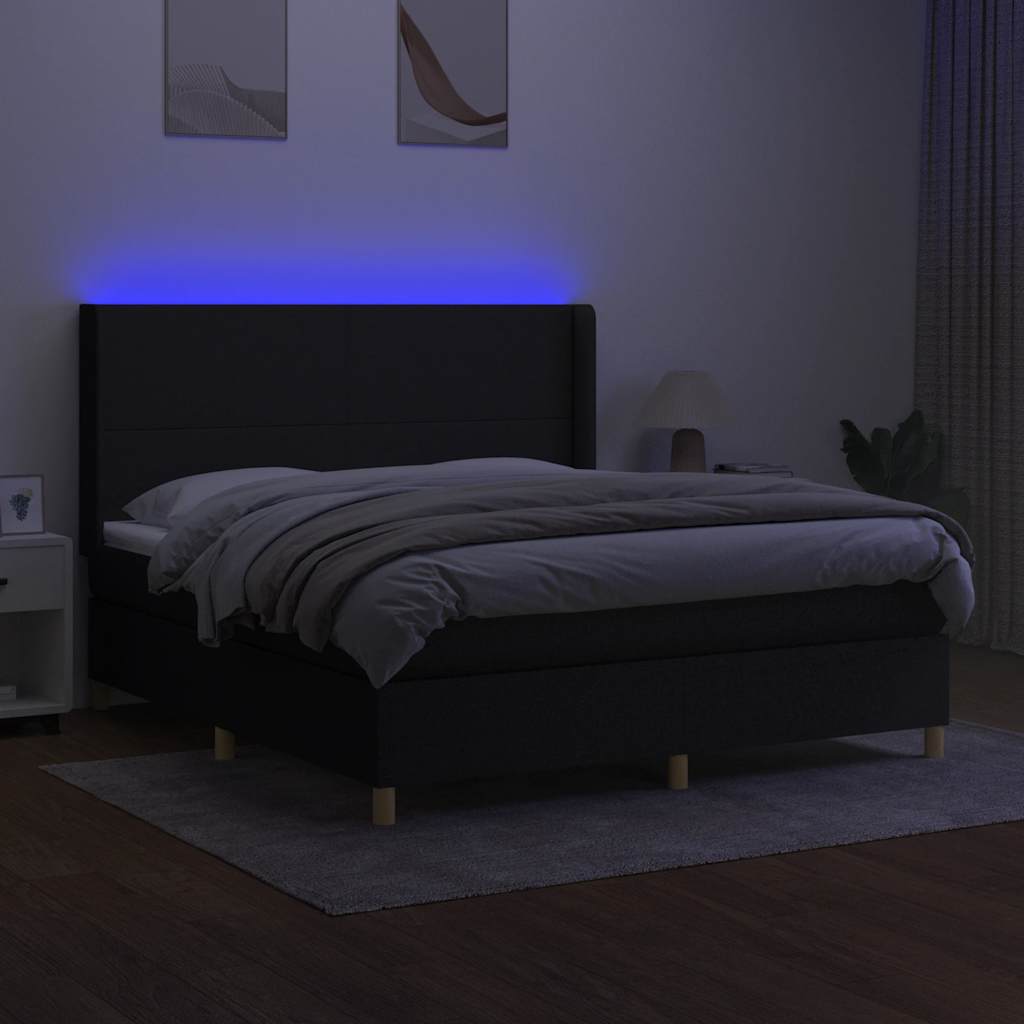 Fekete szövet rugós és LED-es ágy matraccal 180 x 200 cm 3