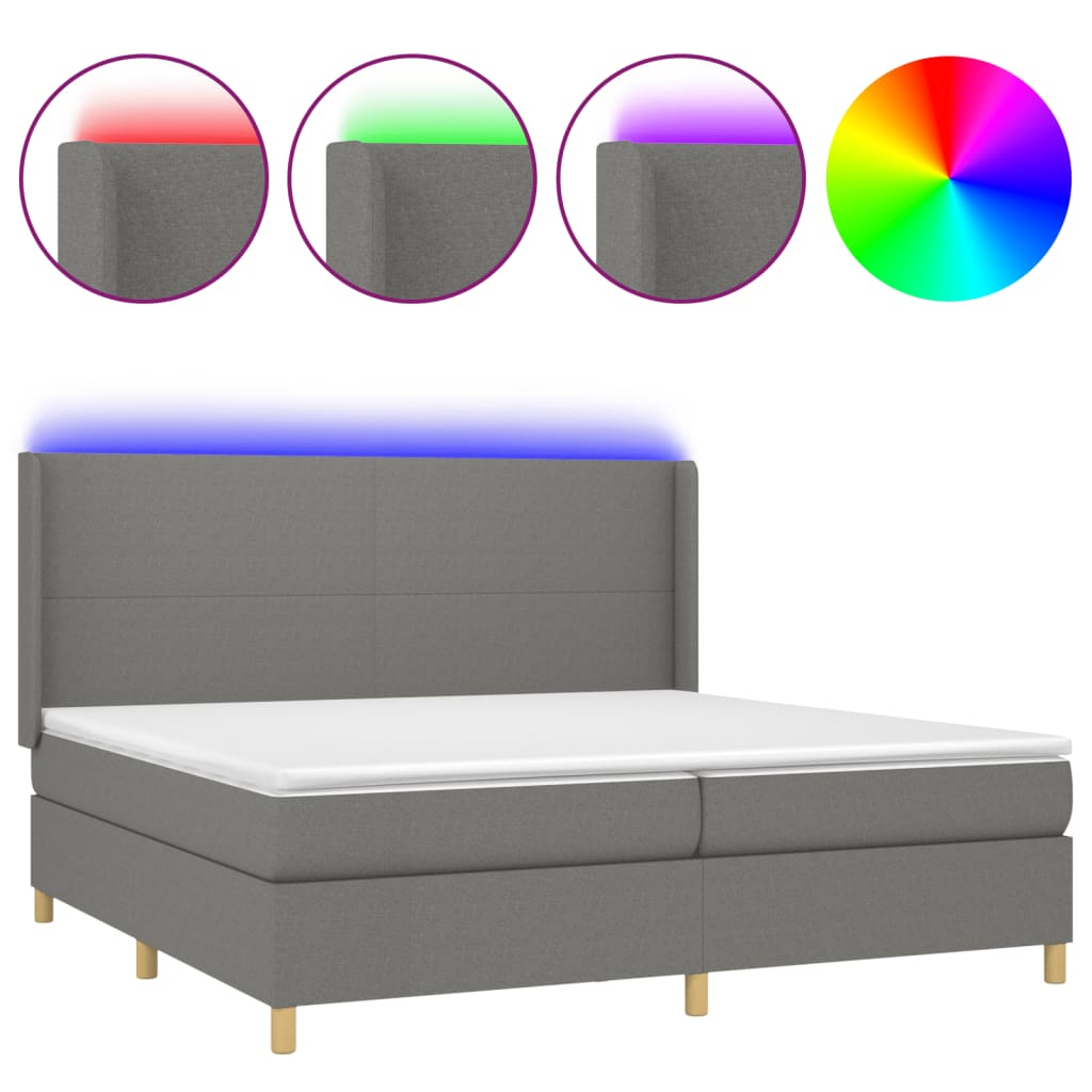 Sötétszürke szövet rugós és LED-es ágy matraccal 200x200 cm 2