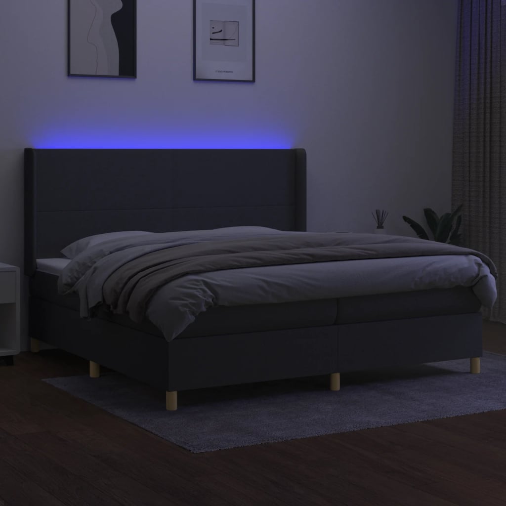Sötétszürke szövet rugós és LED-es ágy matraccal 200x200 cm 3