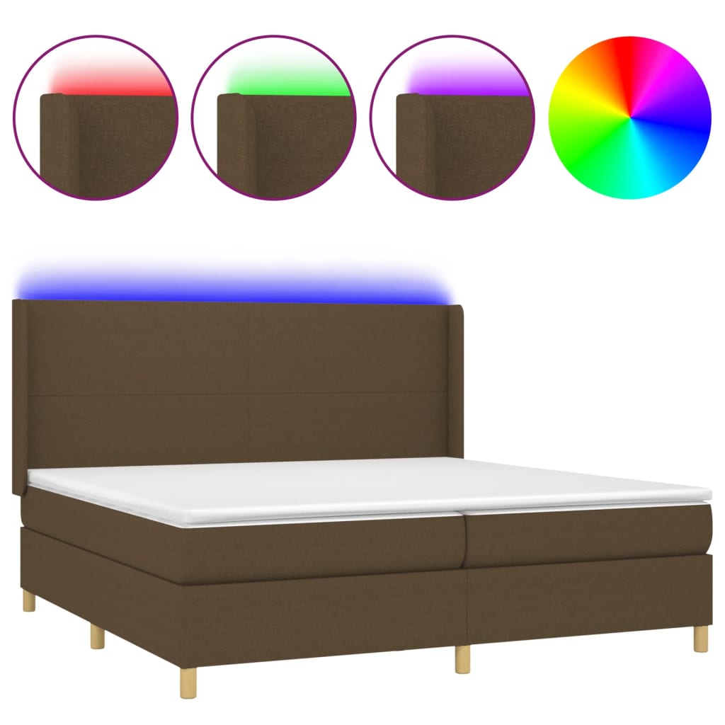 Barna szövet rugós és LED-es ágy matraccal 200x200 cm 2