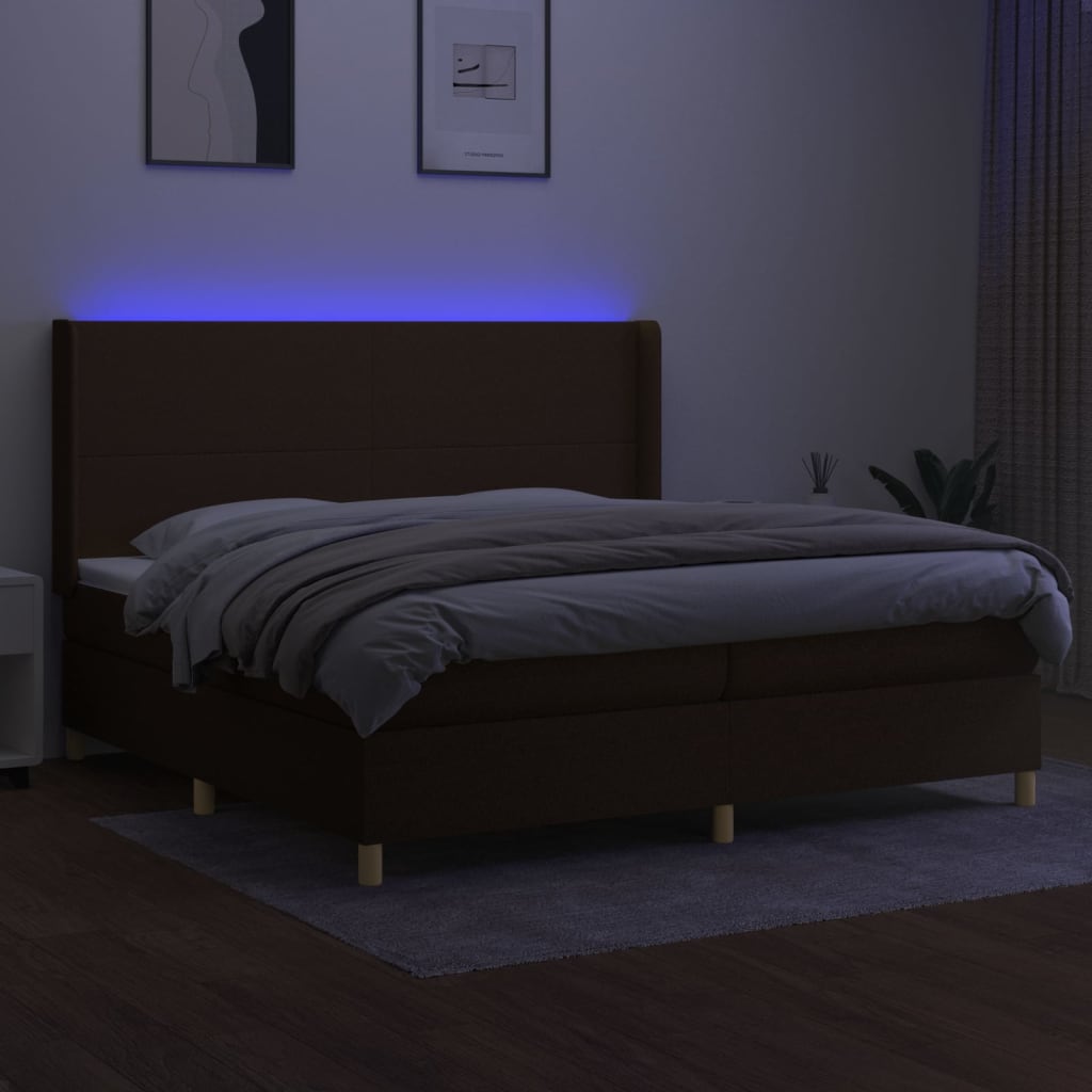 Barna szövet rugós és LED-es ágy matraccal 200x200 cm 3