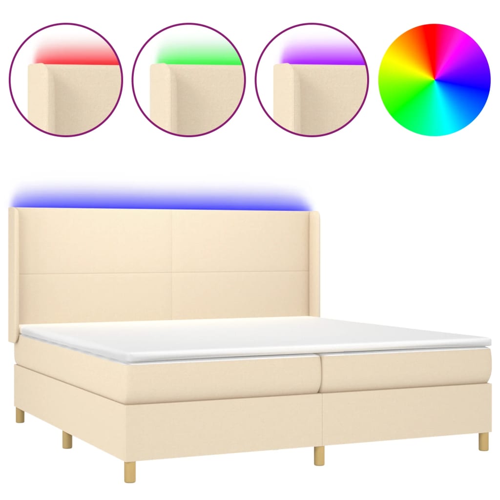 Krémszínű szövet rugós és LED-es ágy matraccal 200 x 200 cm 2