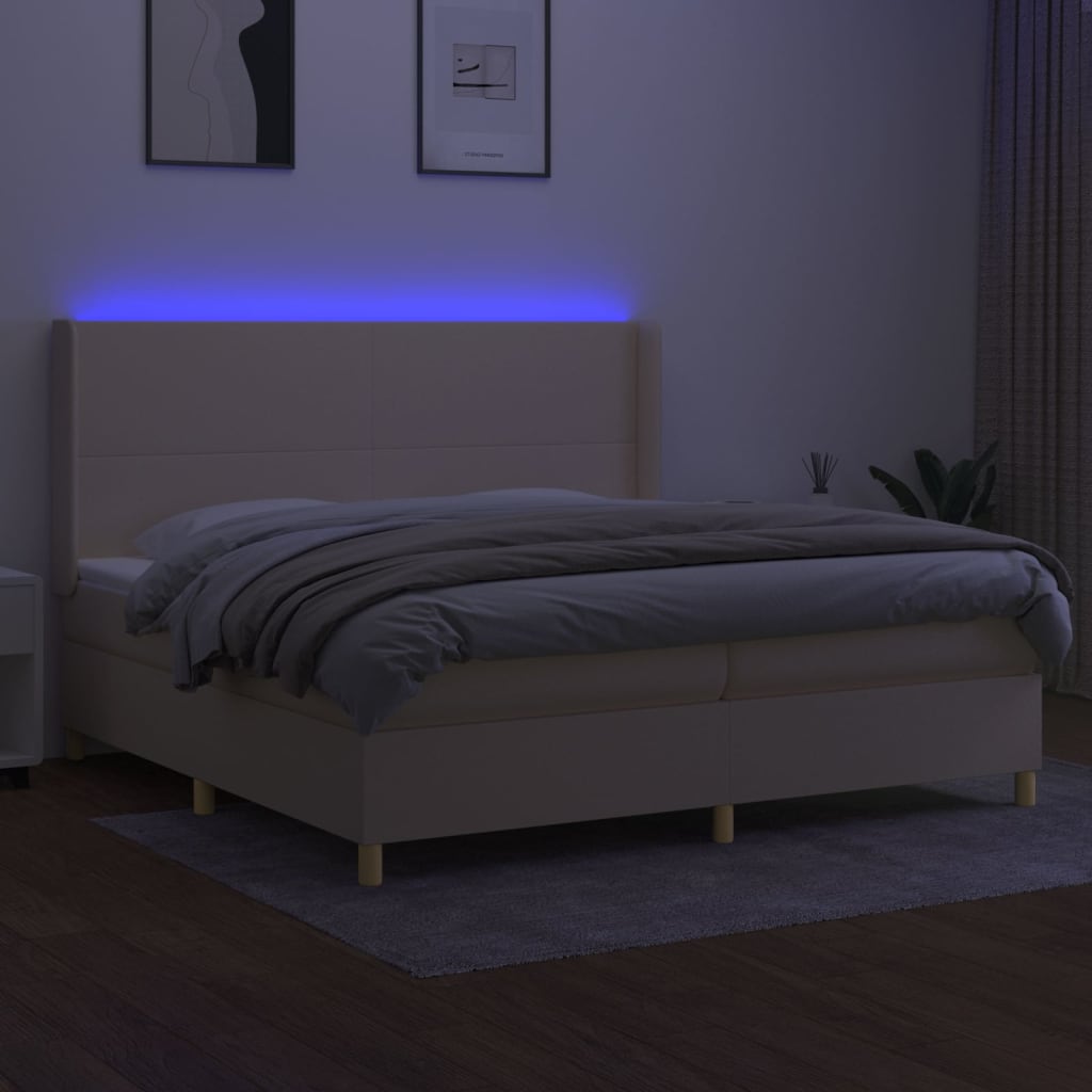 Krémszínű szövet rugós és LED-es ágy matraccal 200 x 200 cm 3