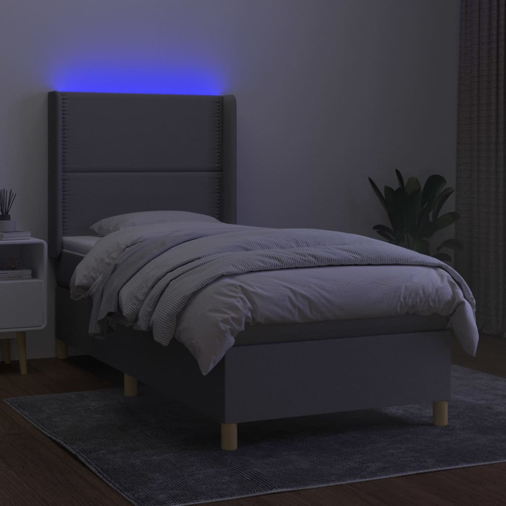 Világosszürke szövet rugós és LED-es ágy matraccal 90x200 cm 3