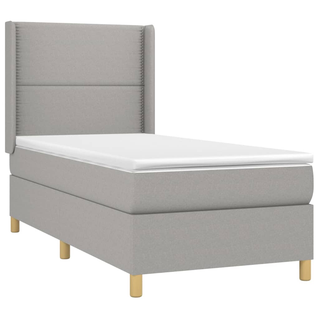 Világosszürke szövet rugós és LED-es ágy matraccal 90x200 cm 4