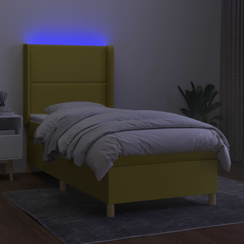 Zöld szövet rugós és LED-es ágy matraccal 100x200 cm 3
