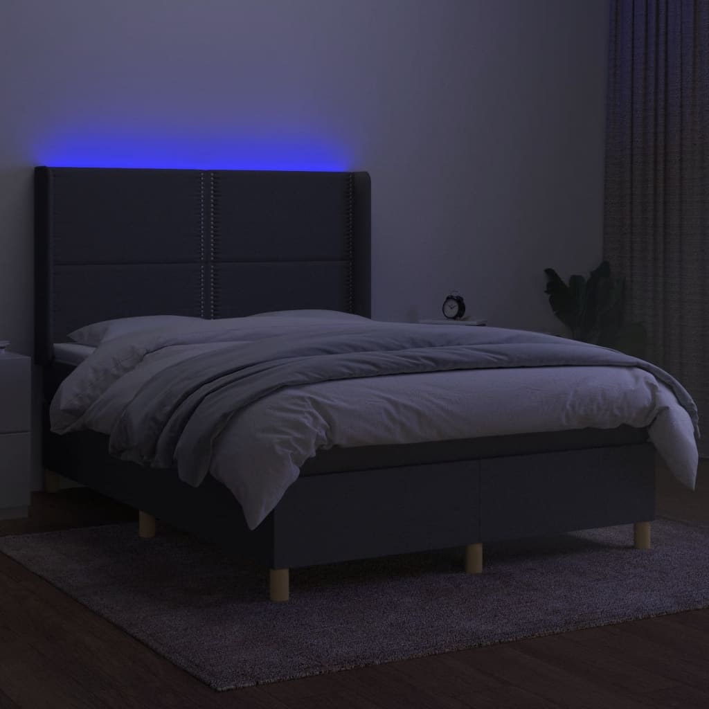 Sötétszürke szövet rugós és LED-es ágy matraccal 140x190 cm 3