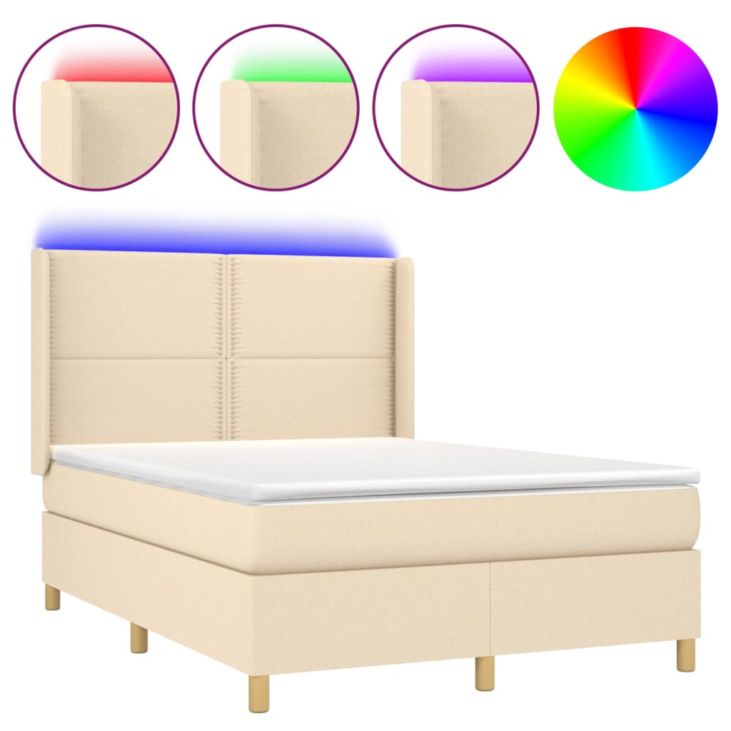Krémszínű szövet rugós és LED-es ágy matraccal 140x190cm 2