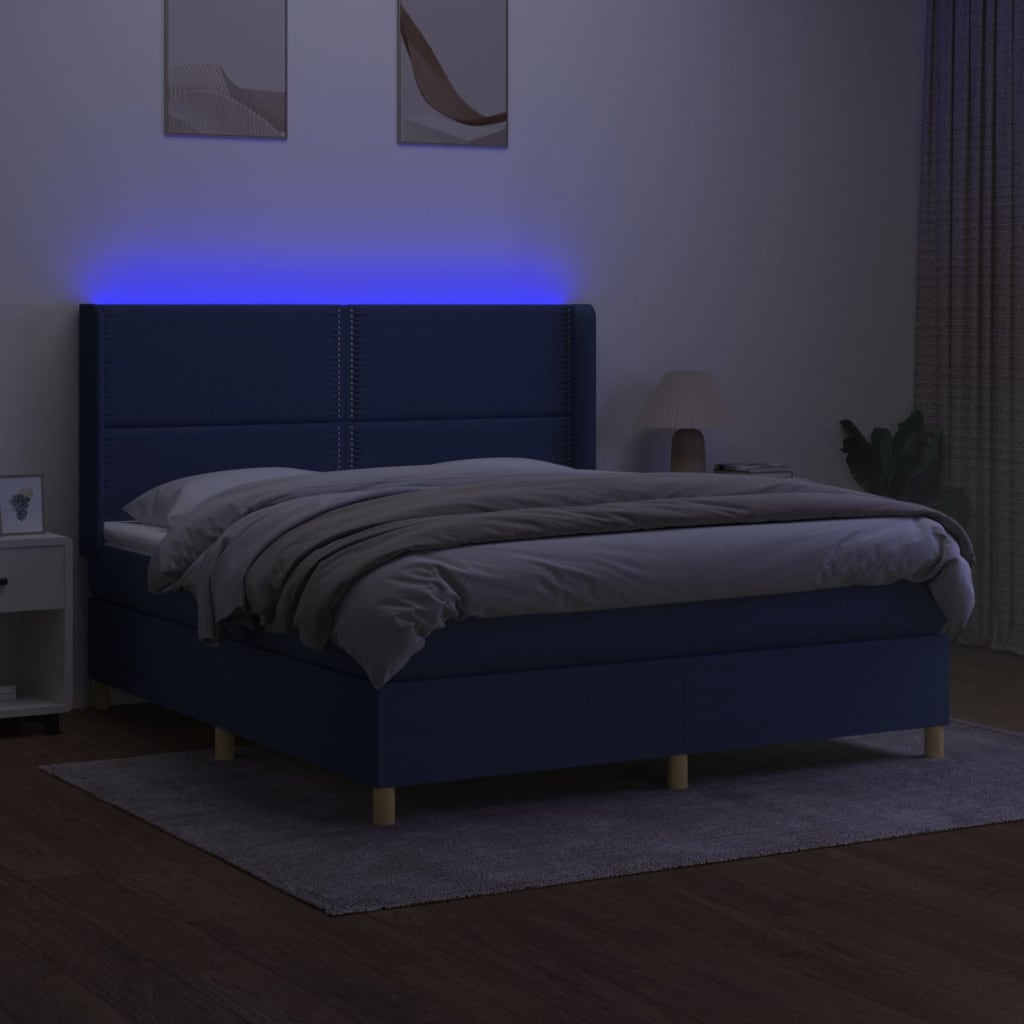 Kék szövet rugós és LED-es ágy matraccal 180 x 200 cm 3