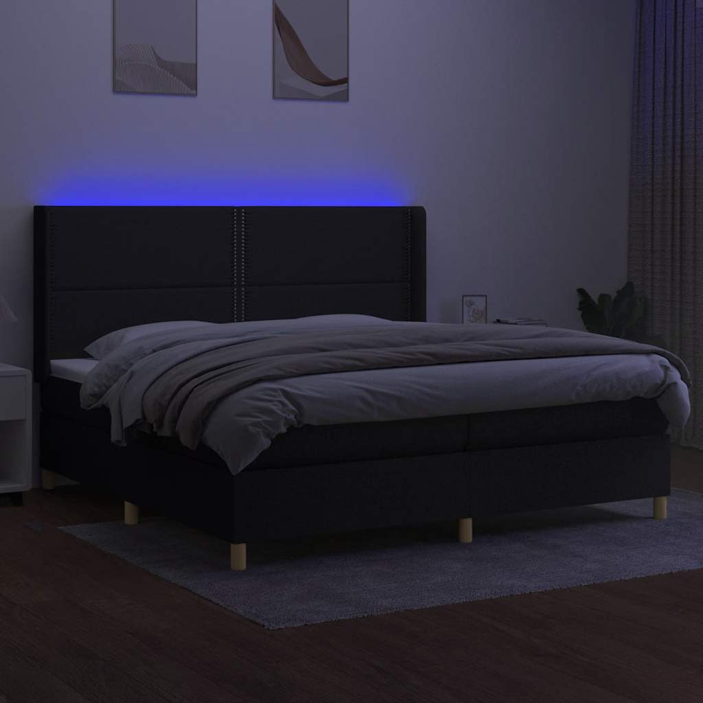 Fekete szövet rugós és LED-es ágy matraccal 200x200 cm 3