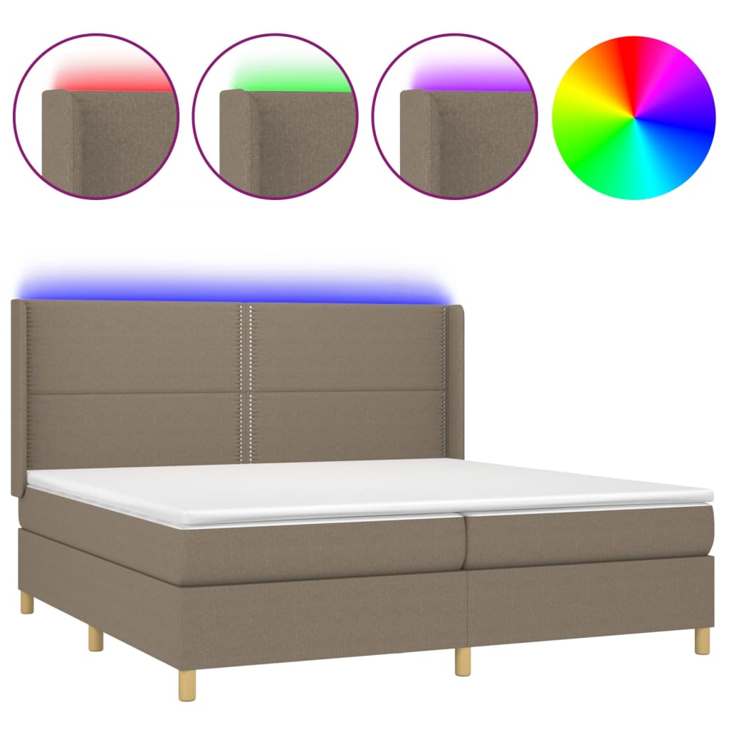 Tópszínű szövet rugós és LED-es ágy matraccal 200 x 200 cm 2