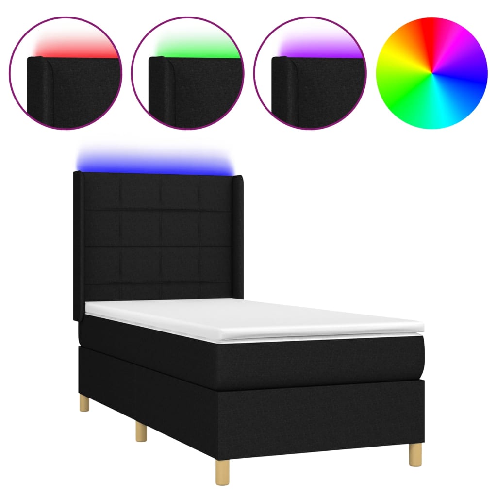 Fekete szövet rugós és LED-es ágy matraccal 80 x 200 cm 2