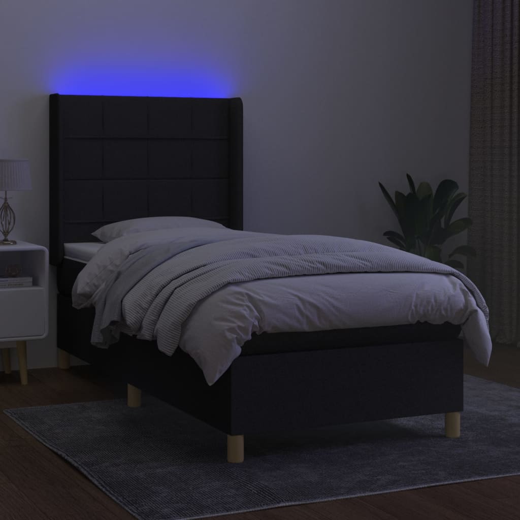 Fekete szövet rugós és LED-es ágy matraccal 80 x 200 cm 3