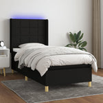 Fekete szövet rugós és LED-es ágy matraccal 80 x 200 cm