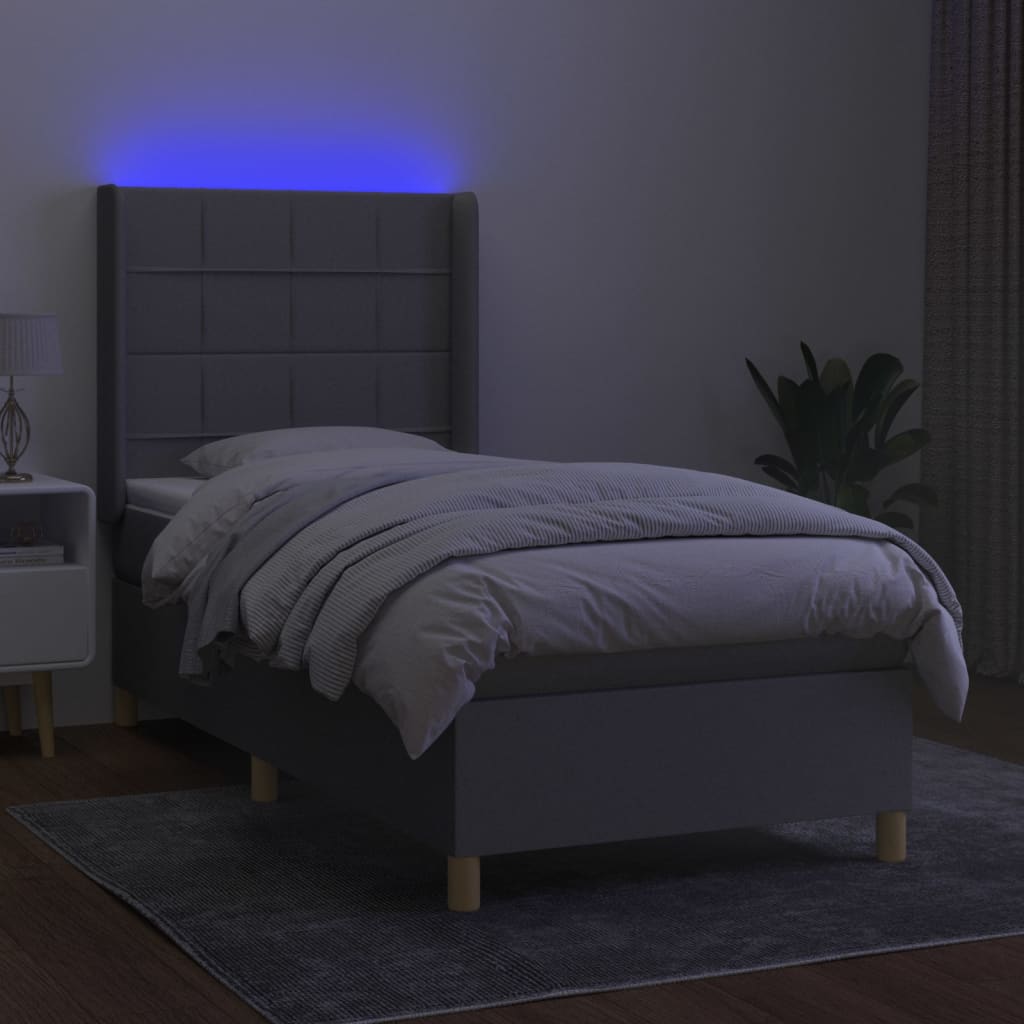 Világosszürke szövet rugós és LED-es ágy matraccal 90x190 cm 3