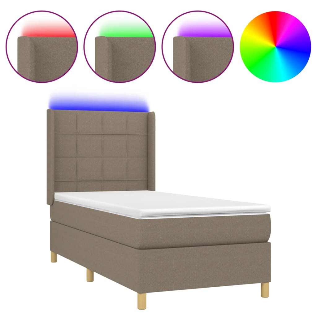 Tópszínű szövet rugós és LED-es ágy matraccal 90x200 cm 2