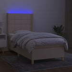 Krémszínű szövet rugós és LED-es ágy matraccal 90x200 cm 3