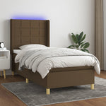 Barna szövet rugós és LED-es ágy matraccal 100x200 cm