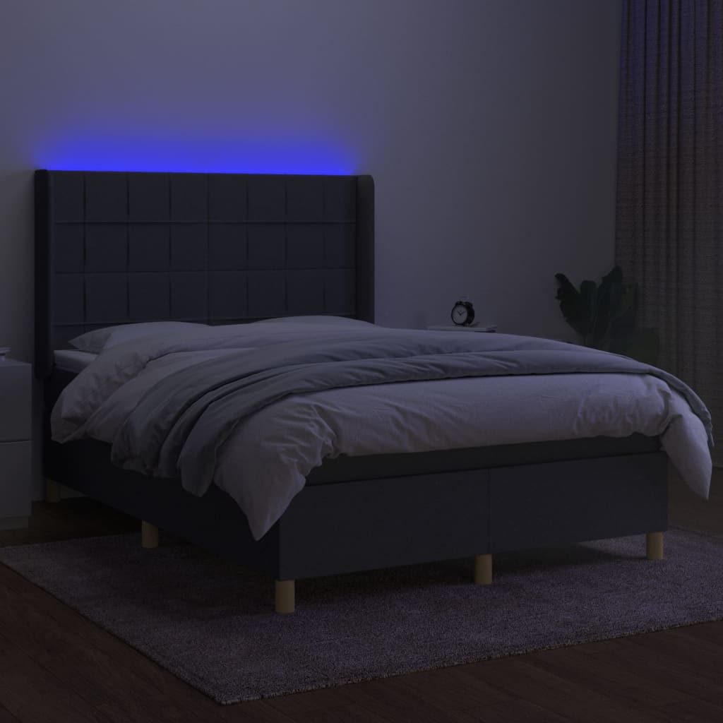 Sötétszürke szövet rugós és LED-es ágy matraccal 140x200 cm 3
