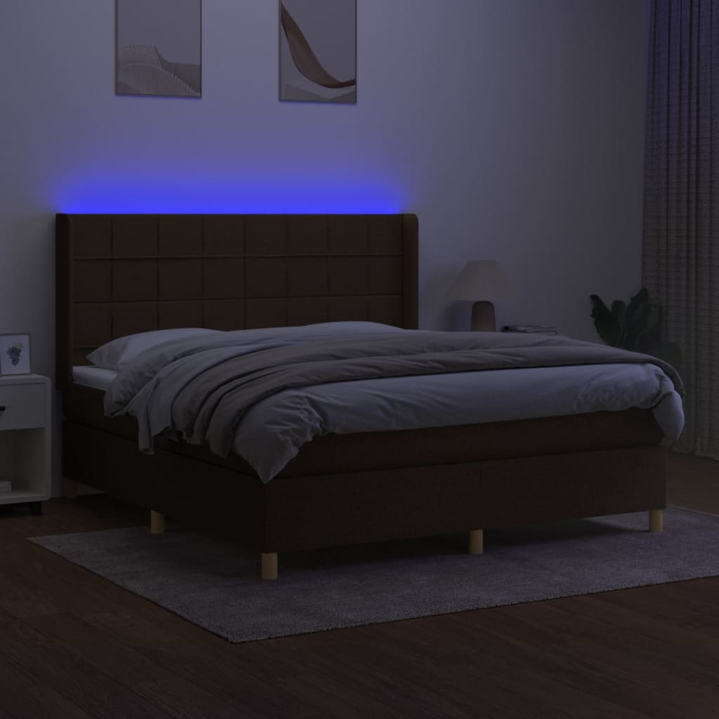 Barna szövet rugós és LED-es ágy matraccal 180 x 200 cm 3