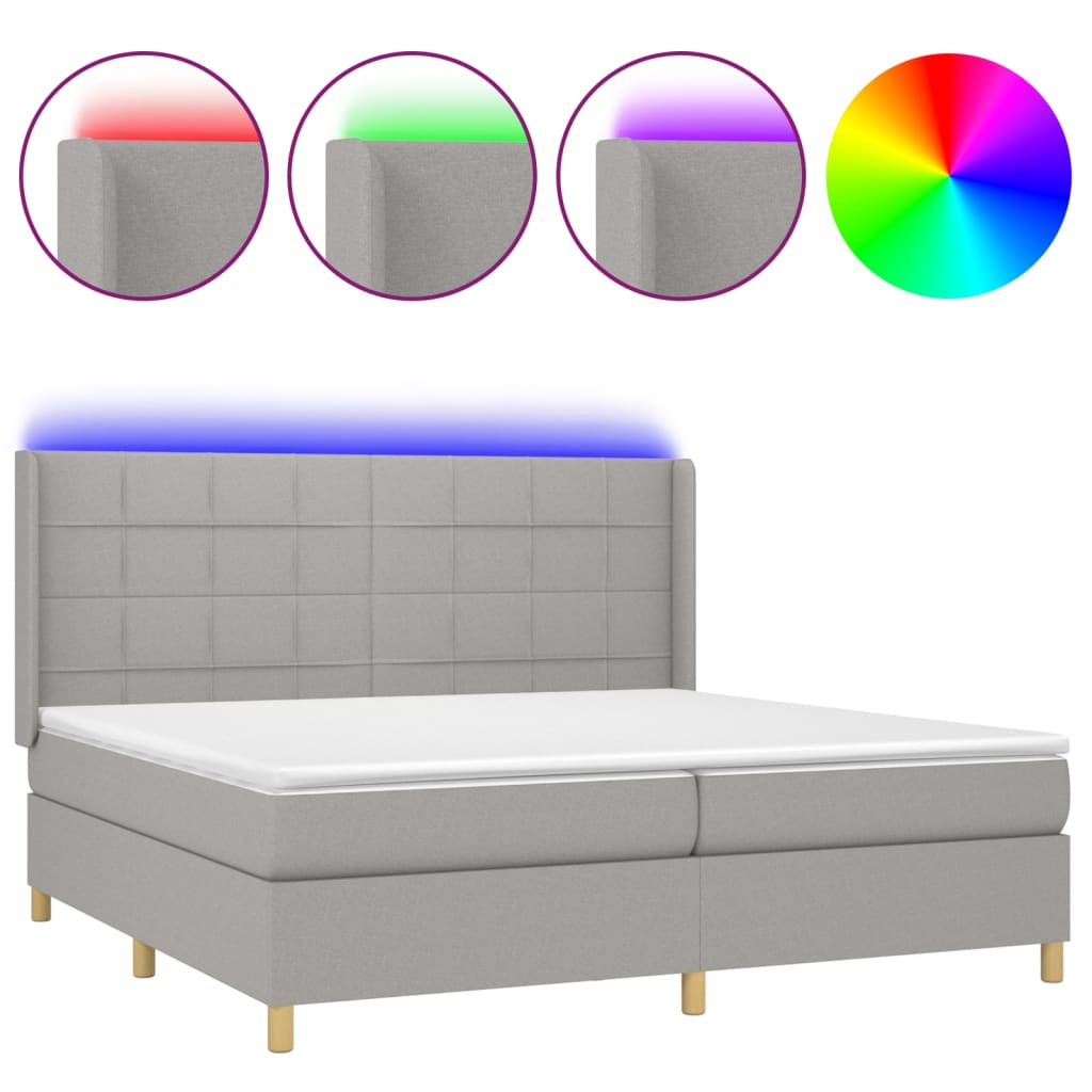 Világosszürke szövet rugós és LED-es ágy matraccal 200x200 cm 2