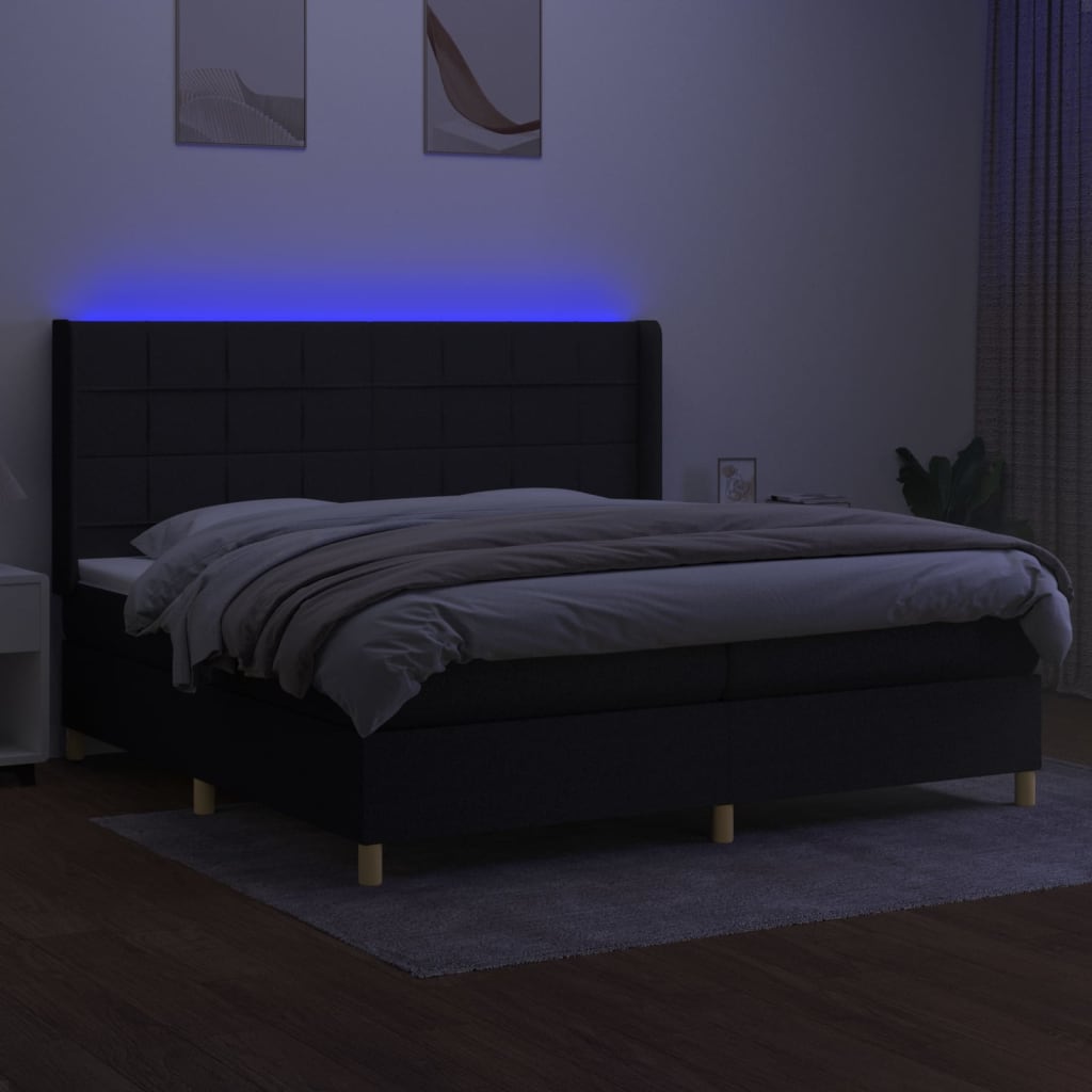 Fekete szövet rugós és LED-es ágy matraccal 200x200 cm 3
