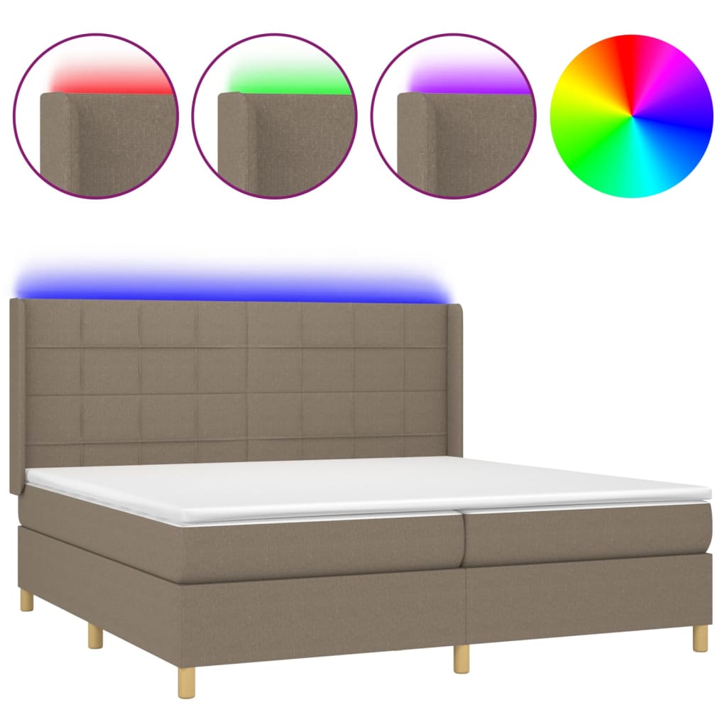 Tópszínű szövet rugós és LED-es ágy matraccal 200 x 200 cm 2