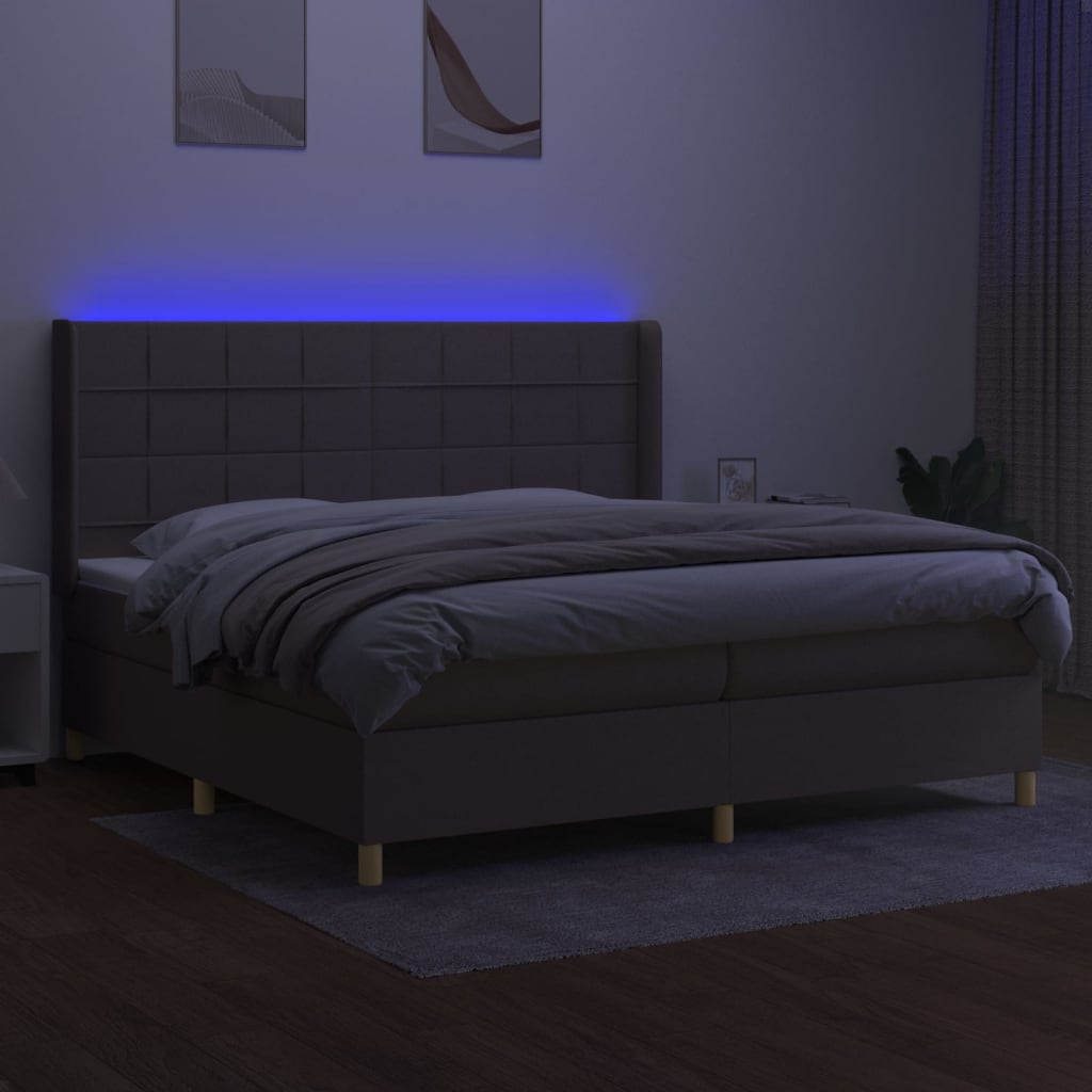 Tópszínű szövet rugós és LED-es ágy matraccal 200 x 200 cm 3