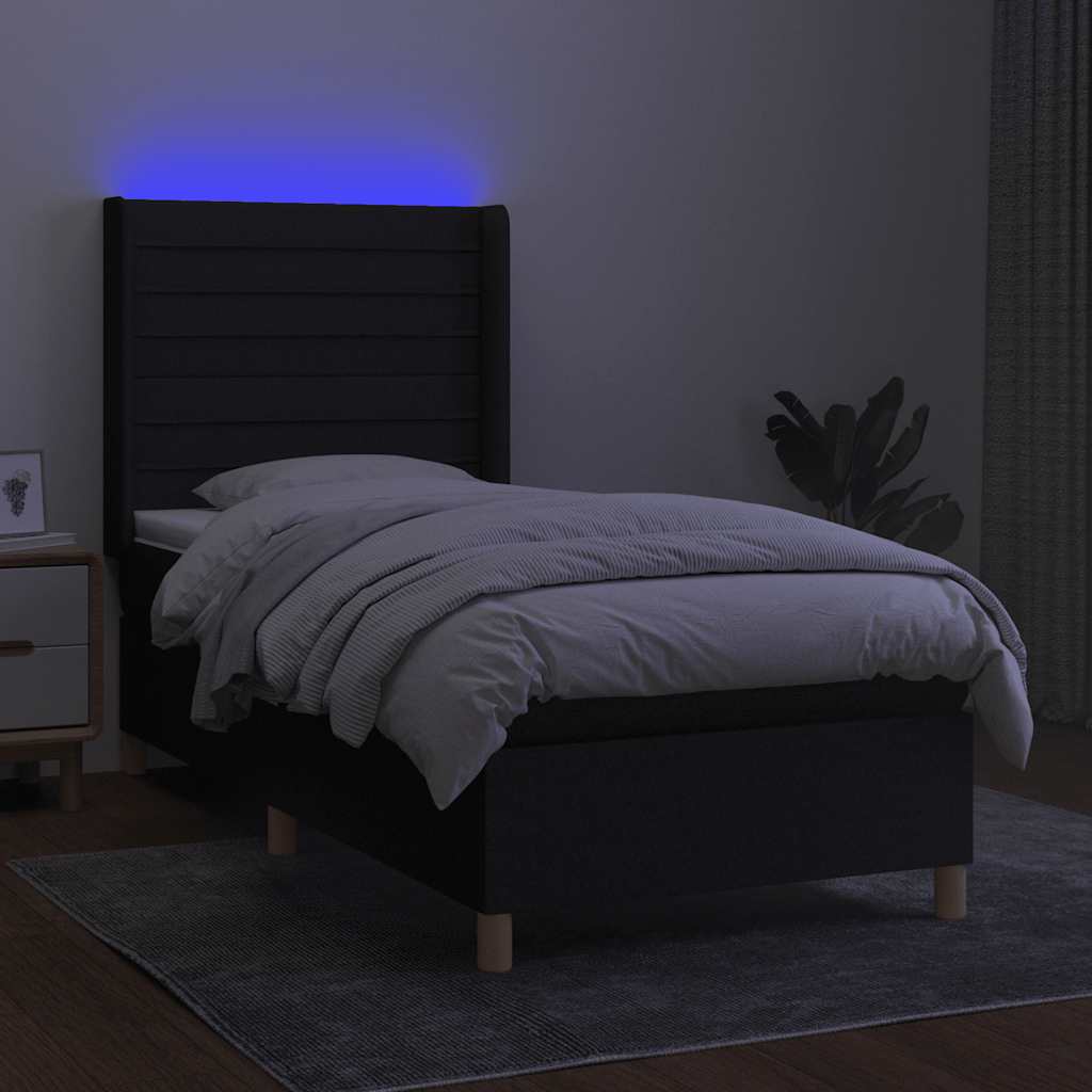 Fekete szövet rugós és LED-es ágy matraccal 80 x 200 cm 3