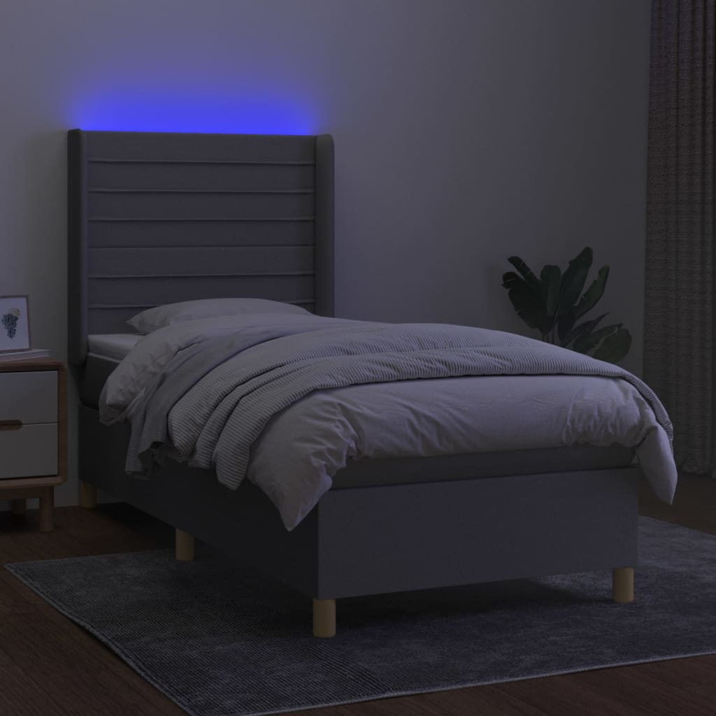 Világosszürke szövet rugós és LED-es ágy matraccal 90x190 cm 3
