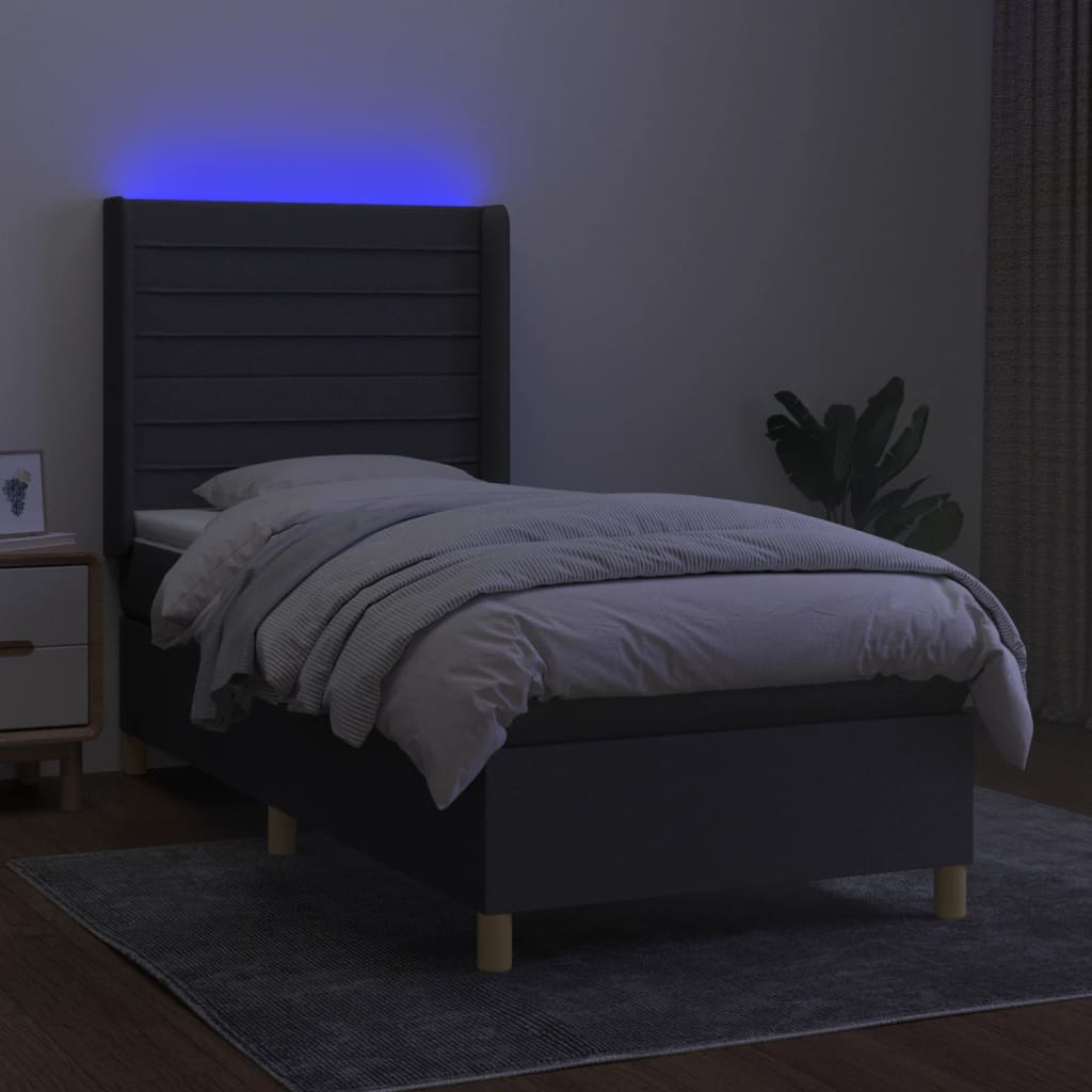Sötétszürke szövet rugós és LED-es ágy matraccal 90x190 cm 3
