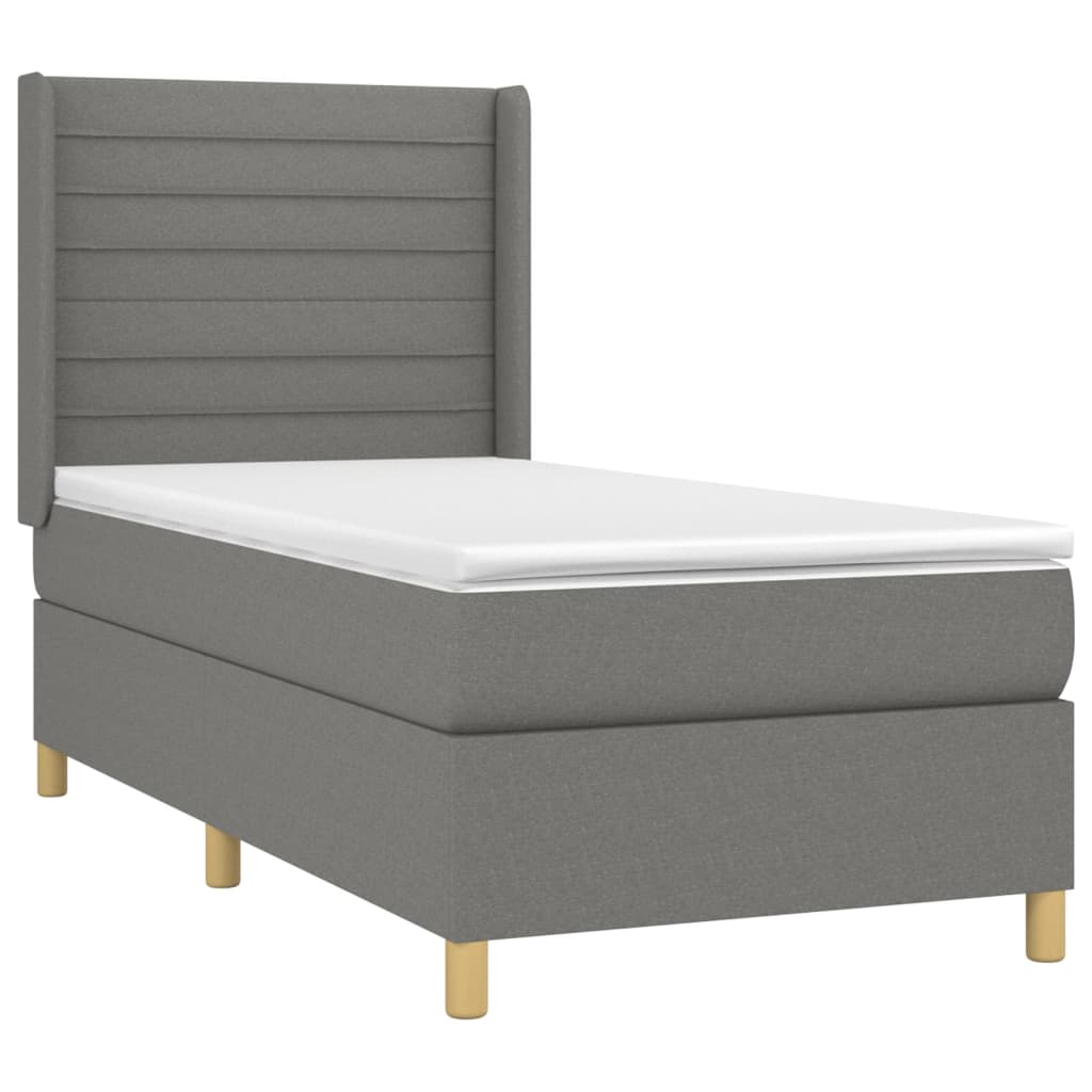 Sötétszürke szövet rugós és LED-es ágy matraccal 90x190 cm 4