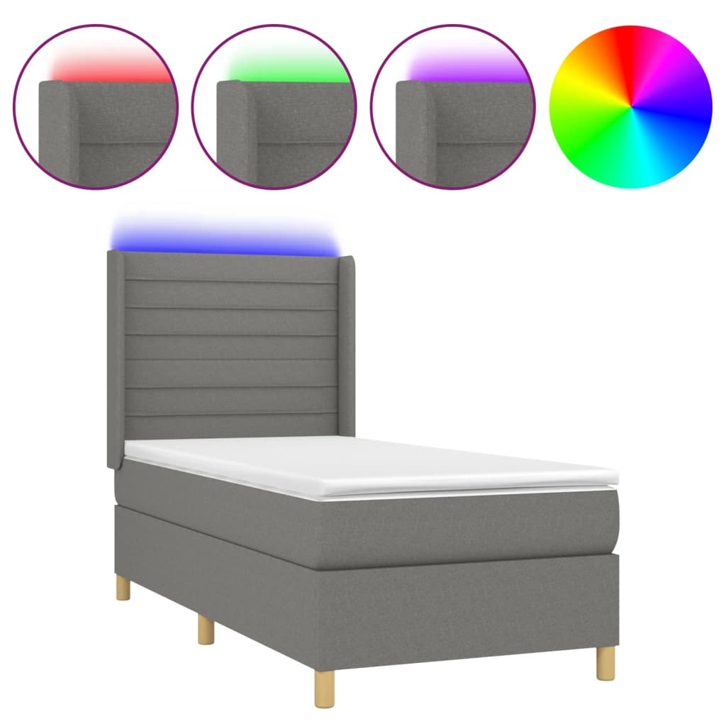 Sötétszürke szövet rugós és LED-es ágy matraccal 90x200 cm 2