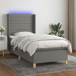Sötétszürke szövet rugós és LED-es ágy matraccal 90x200 cm