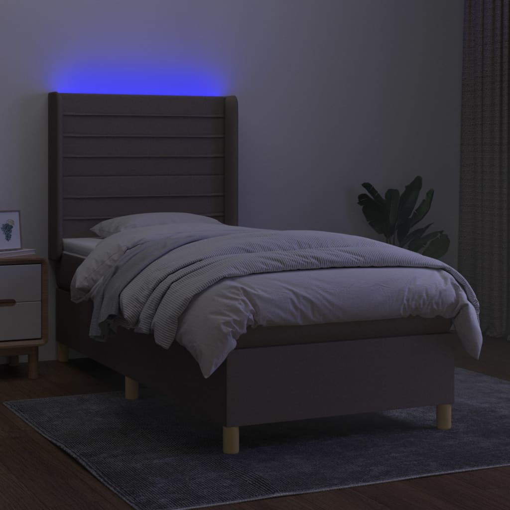 Tópszínű szövet rugós és LED-es ágy matraccal 90x200 cm 3
