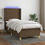 Barna szövet rugós és LED-es ágy matraccal 100x200 cm