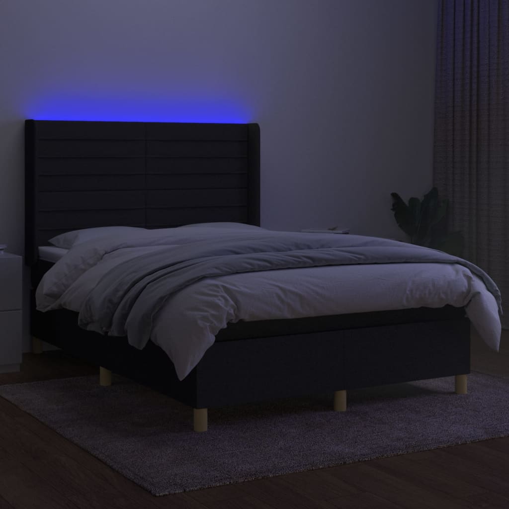 Fekete szövet rugós és LED-es ágy matraccal 140x190 cm 3